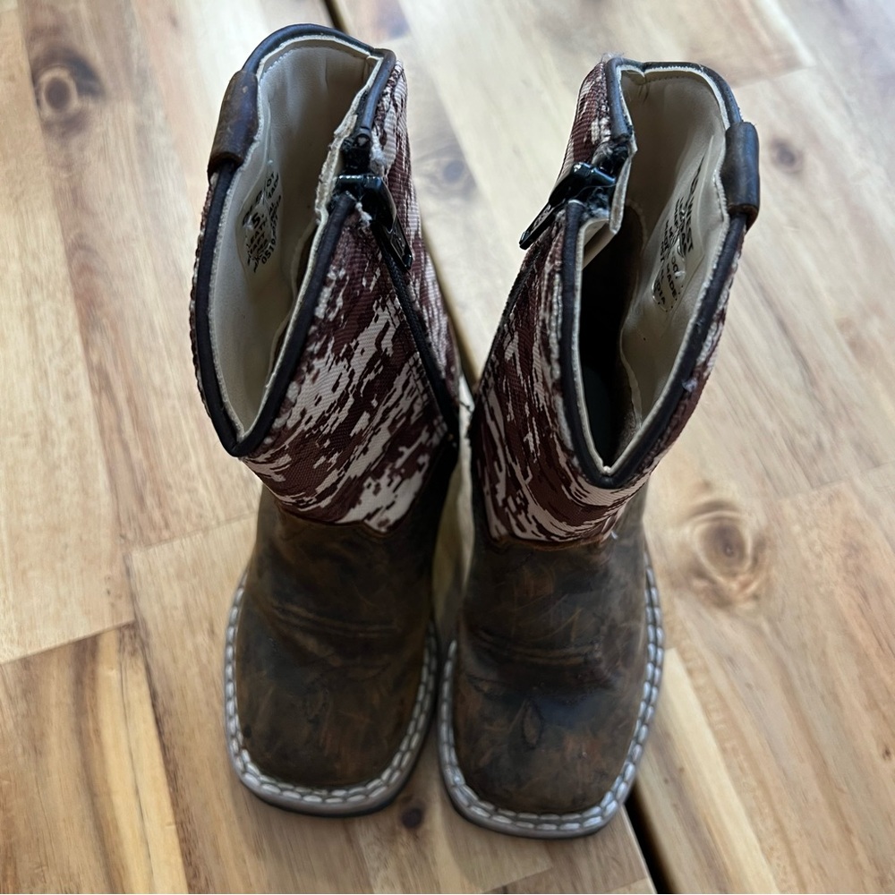 Old West Toddler Cowboy Boots Brown Leather & Camo – Size 5.5D - Picture 2 of 6